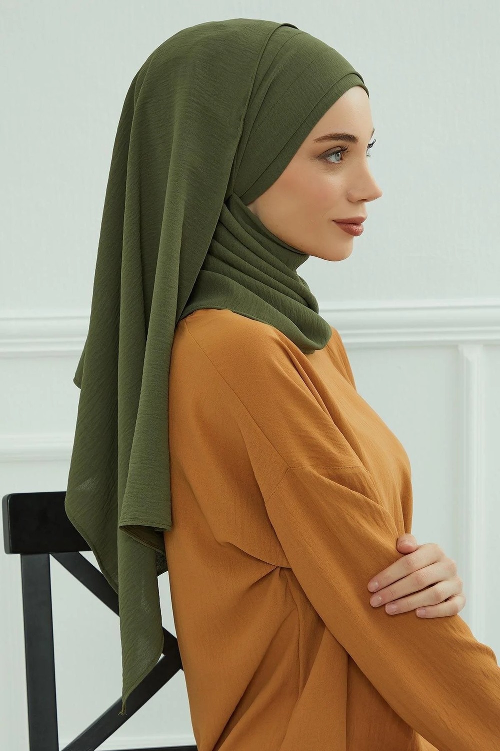 Aisha's Design Pileli Tasarım Şal,Haki Yeşili,CPS-93 görsel 7