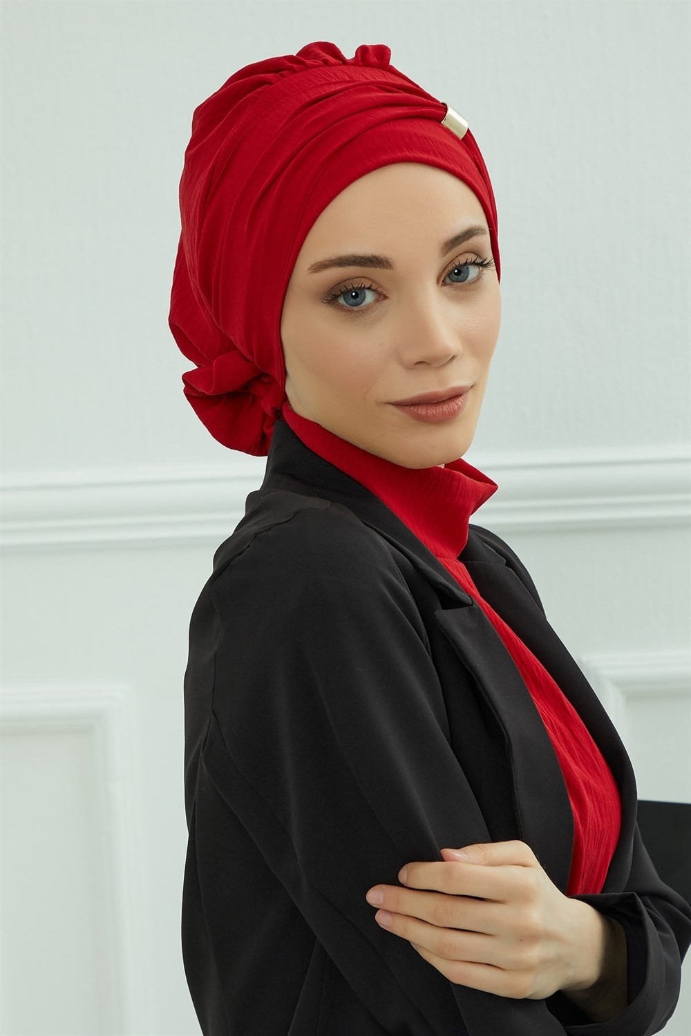 Aisha's Design Aksesuarlı Hazır Türban,Kırmızı,HT-95 görsel 4