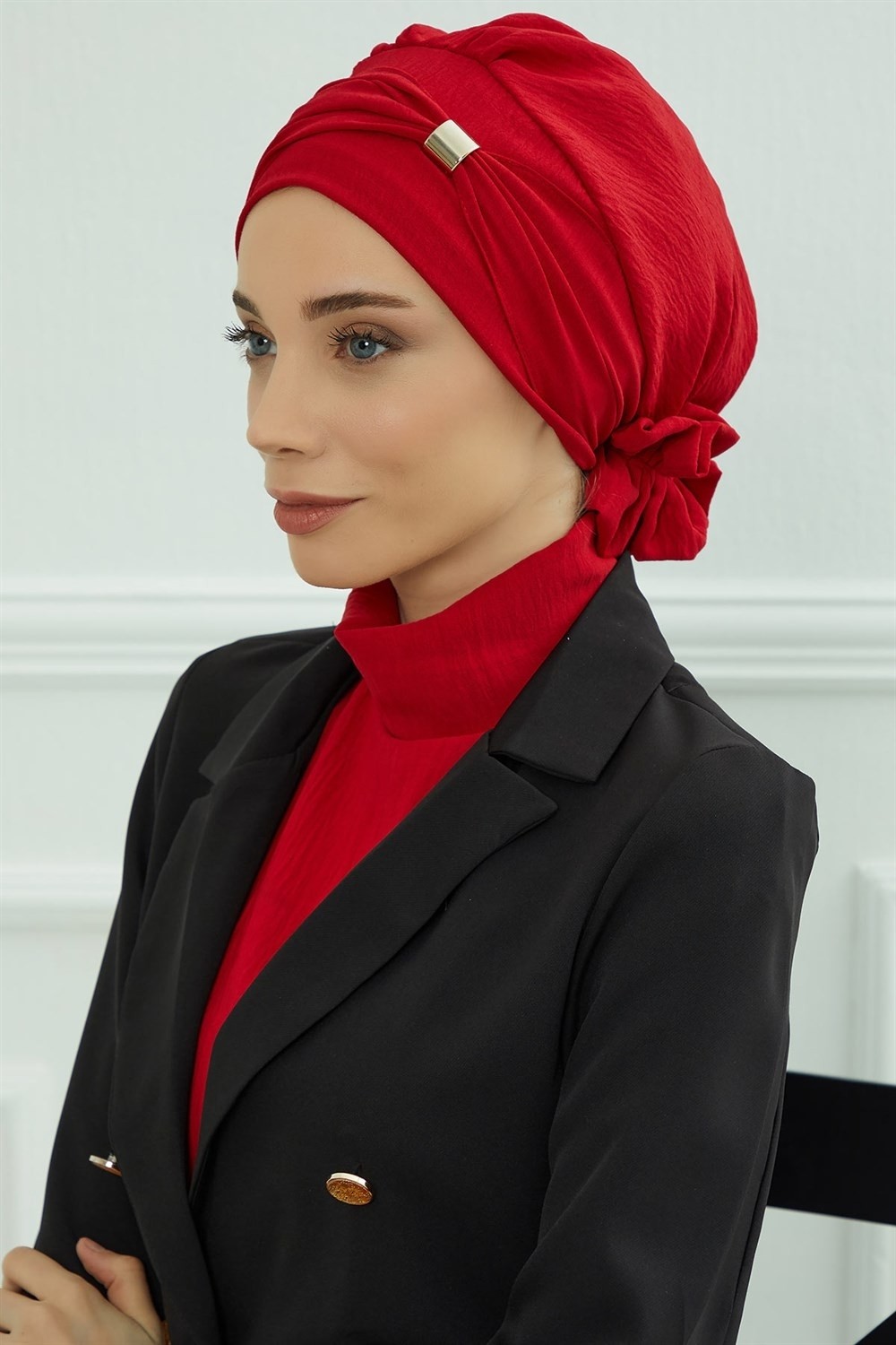 Aisha's Design Aksesuarlı Hazır Türban,Kırmızı,HT-95 görsel 6