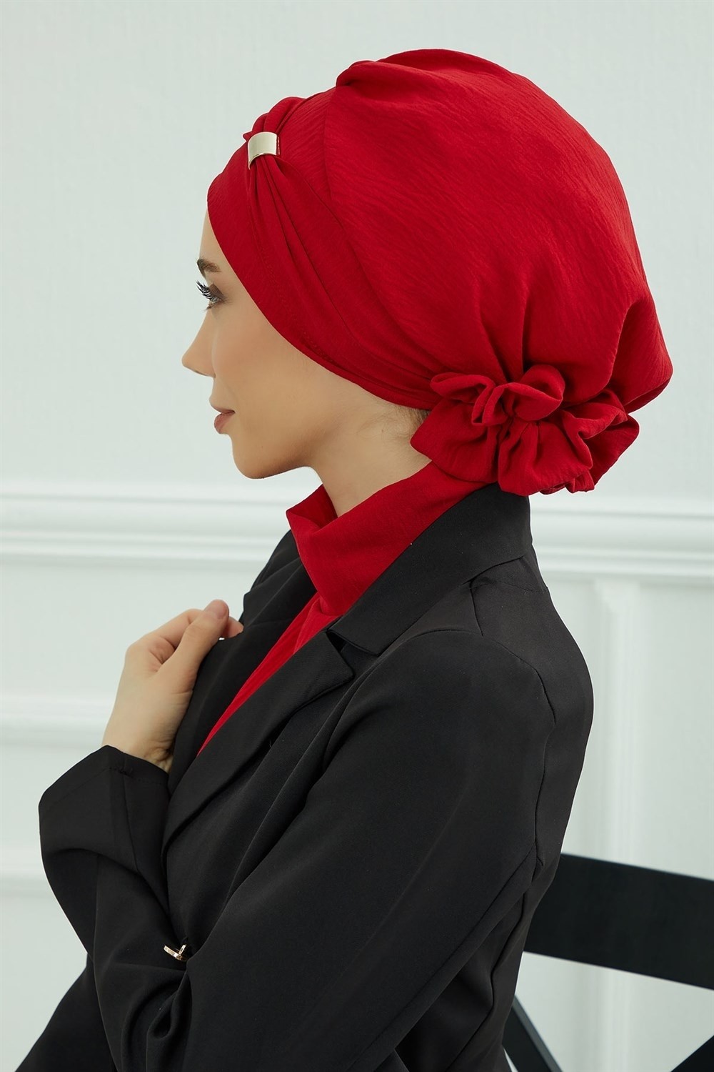 Aisha's Design Aksesuarlı Hazır Türban,Kırmızı,HT-95 görsel 7