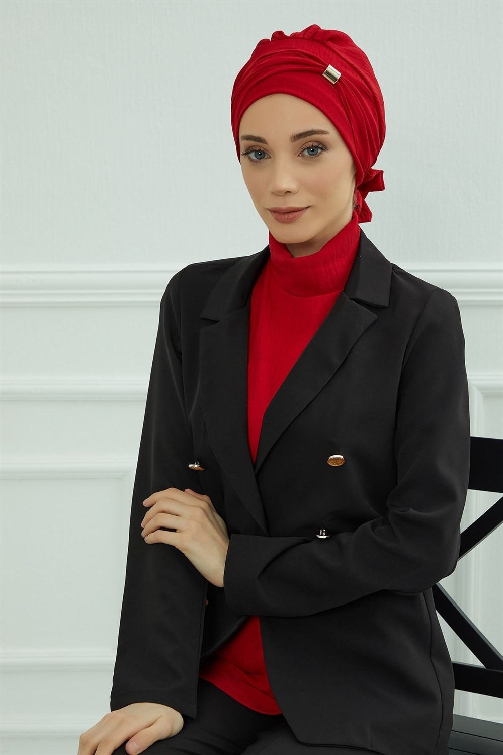 Aisha's Design Aksesuarlı Hazır Türban,Kırmızı,HT-95 görsel 8