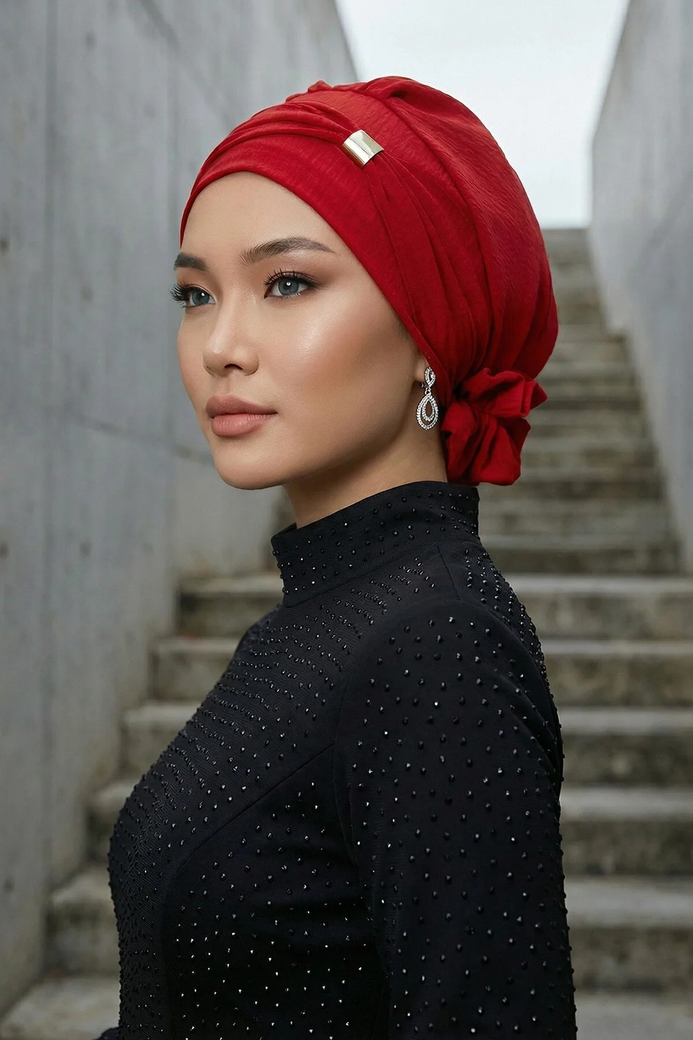 Aisha's Design Aksesuarlı Hazır Türban,Kırmızı,HT-95