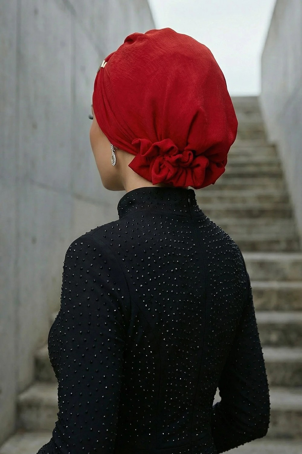Aisha's Design Aksesuarlı Hazır Türban,Kırmızı,HT-95 görsel 3