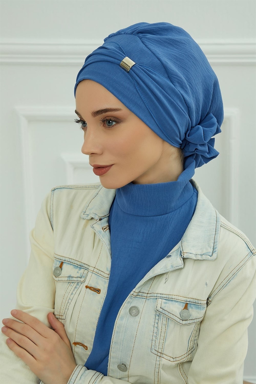 Aisha's Design Aksesuarlı Hazır Türban,Mavi,HT-95 görsel 2