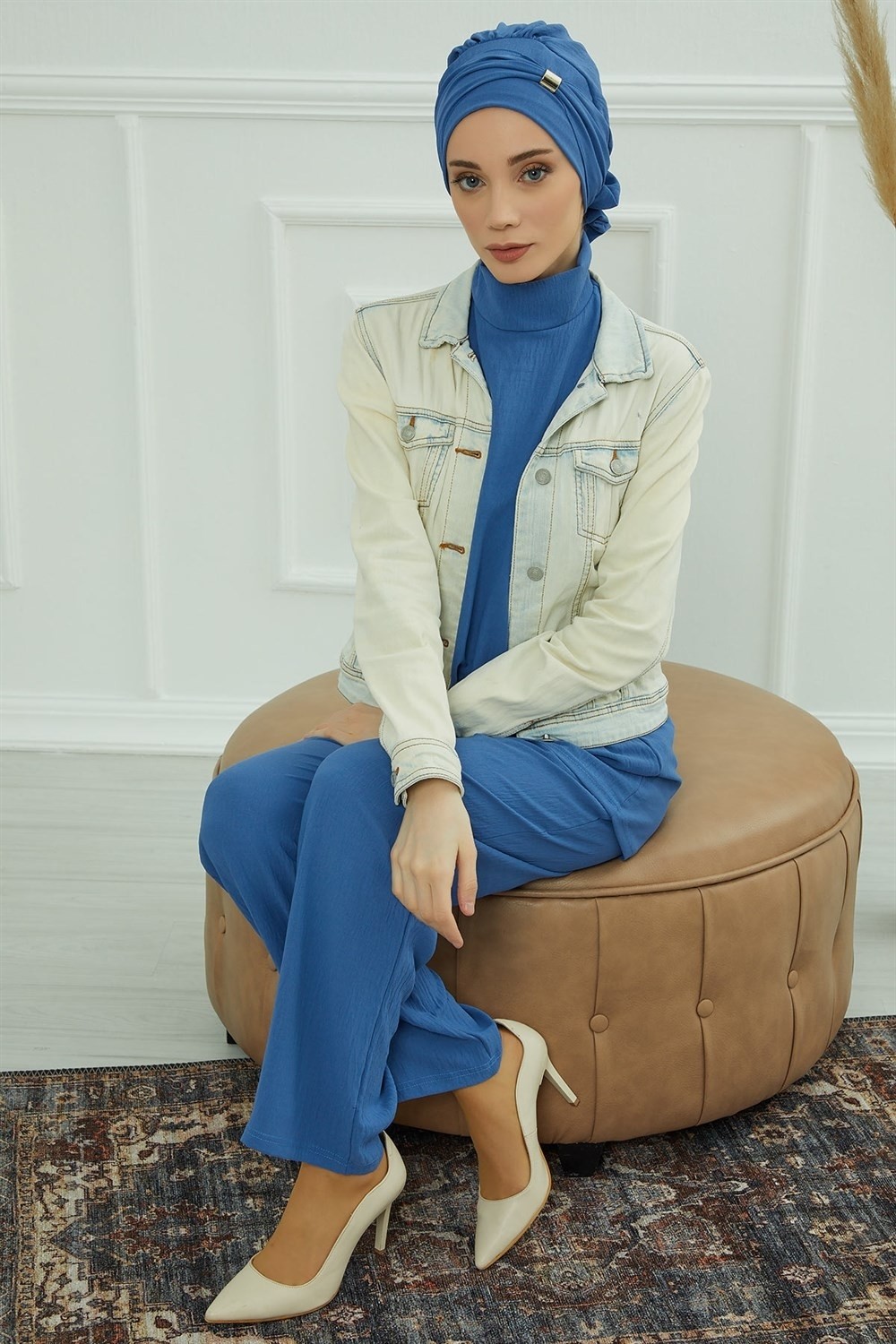 Aisha's Design Aksesuarlı Hazır Türban,Mavi,HT-95 görsel 3