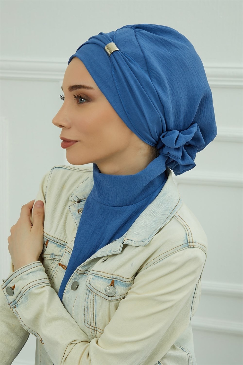Aisha's Design Aksesuarlı Hazır Türban,Mavi,HT-95 görsel 4