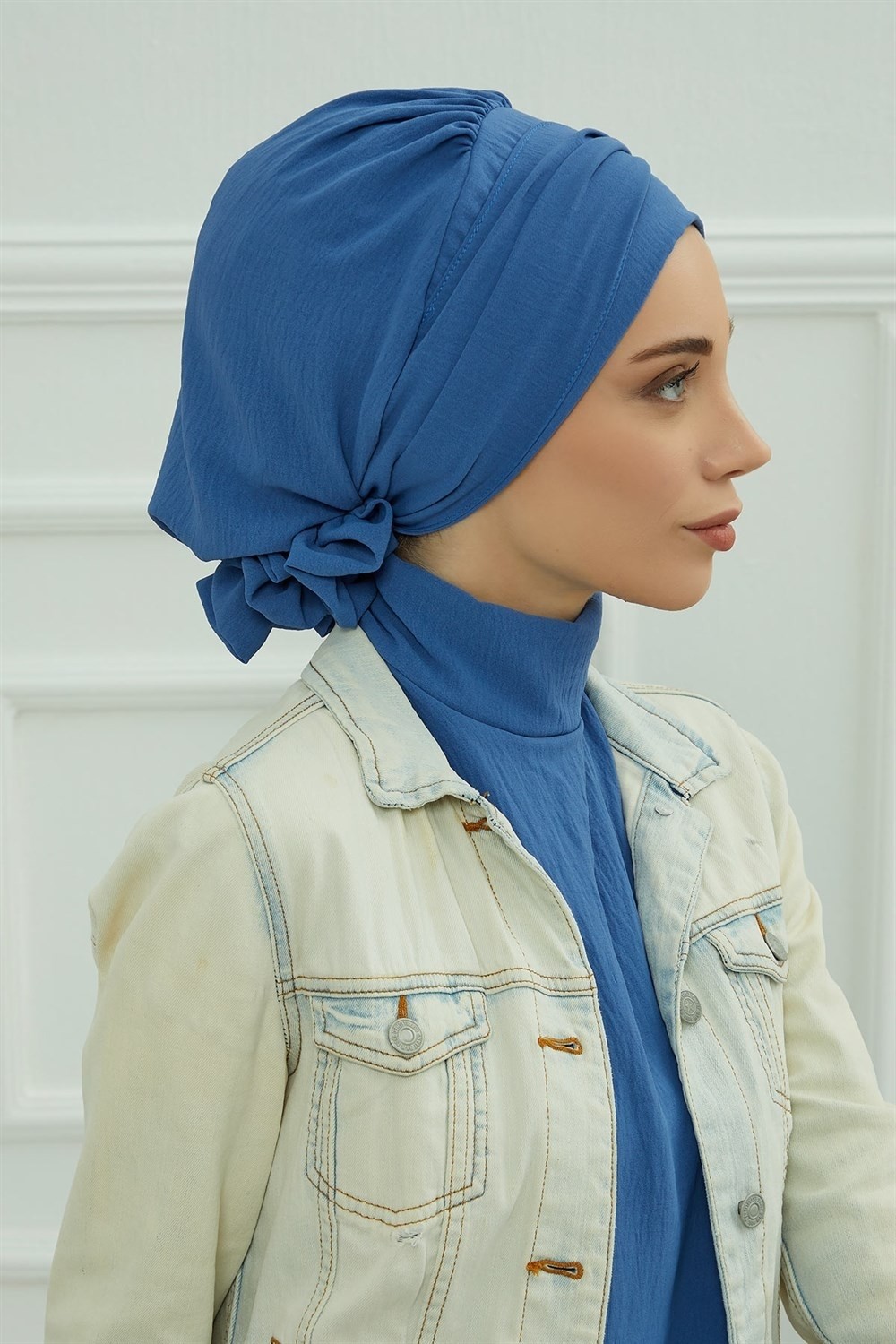 Aisha's Design Aksesuarlı Hazır Türban,Mavi,HT-95 görsel 5