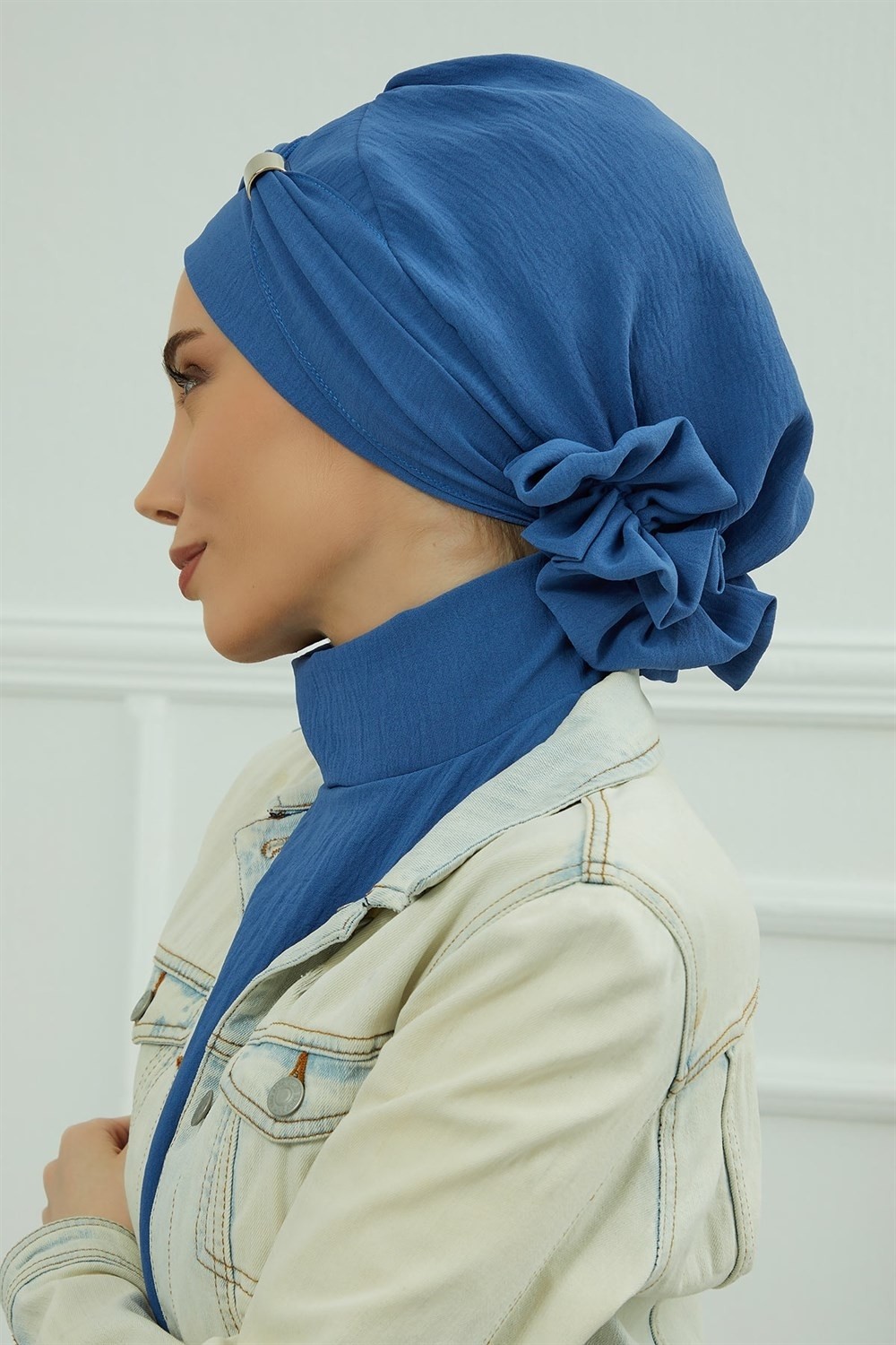 Aisha's Design Aksesuarlı Hazır Türban,Mavi,HT-95 görsel 6