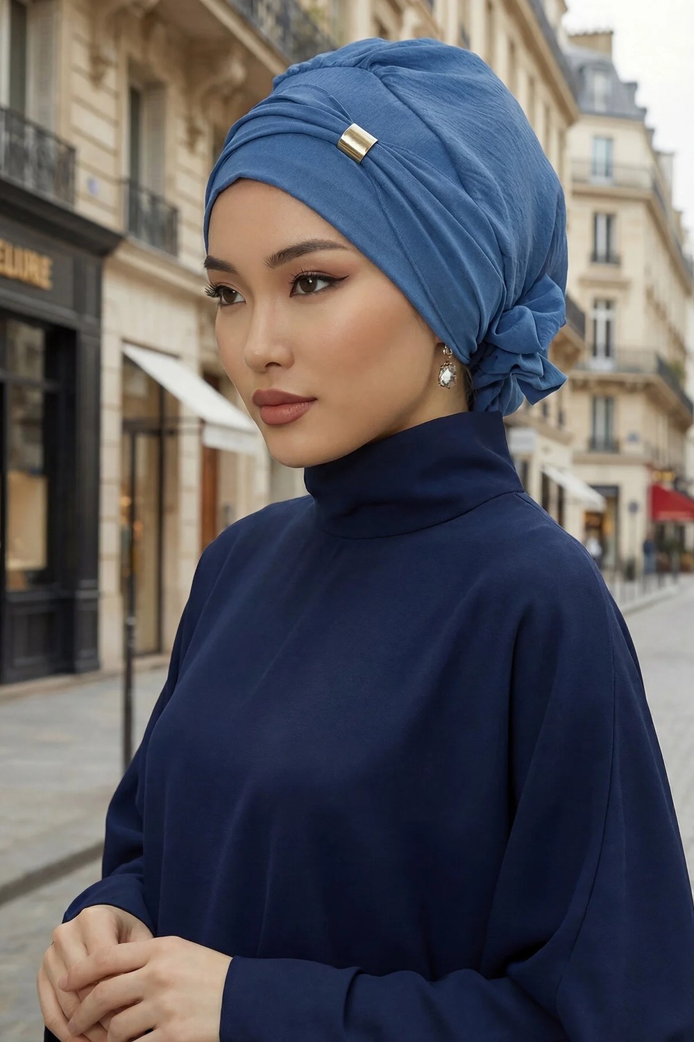 Aisha's Design Aksesuarlı Hazır Türban,Mavi,HT-95
