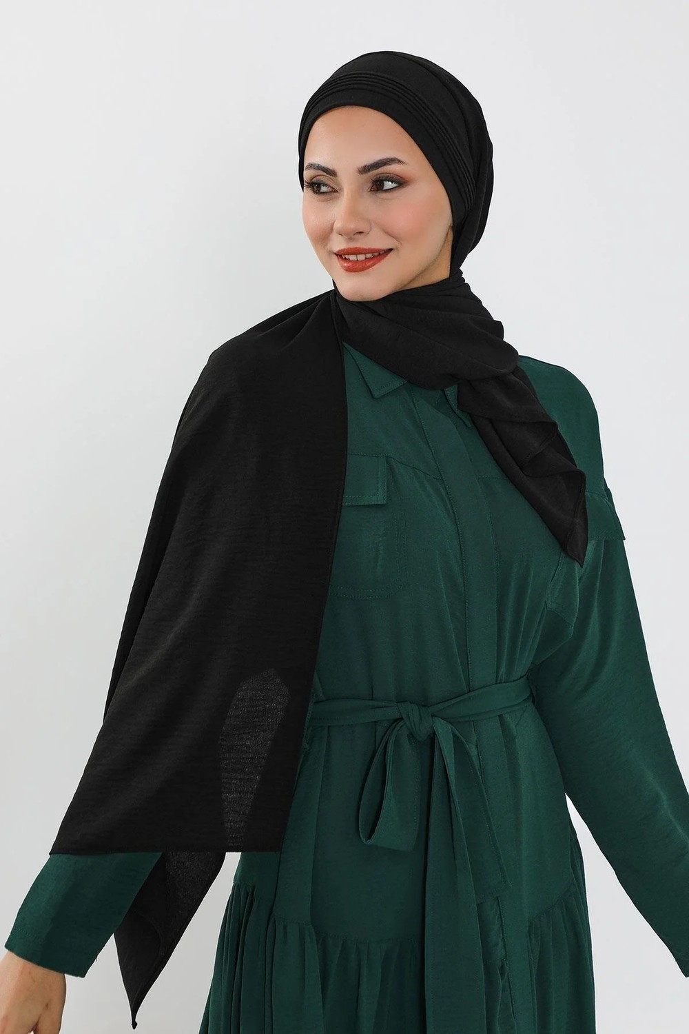Aisha's Design Dikişli Pileli Pratik Şal,Siyah,CPS-90. görsel 2