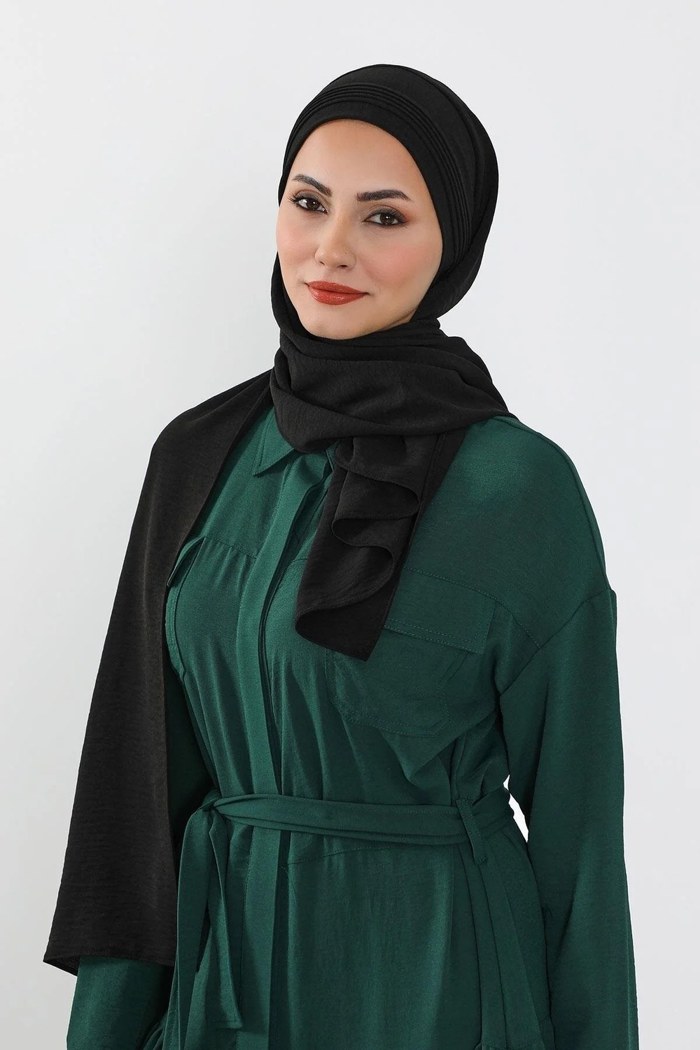 Aisha's Design Dikişli Pileli Pratik Şal,Siyah,CPS-90. görsel 3