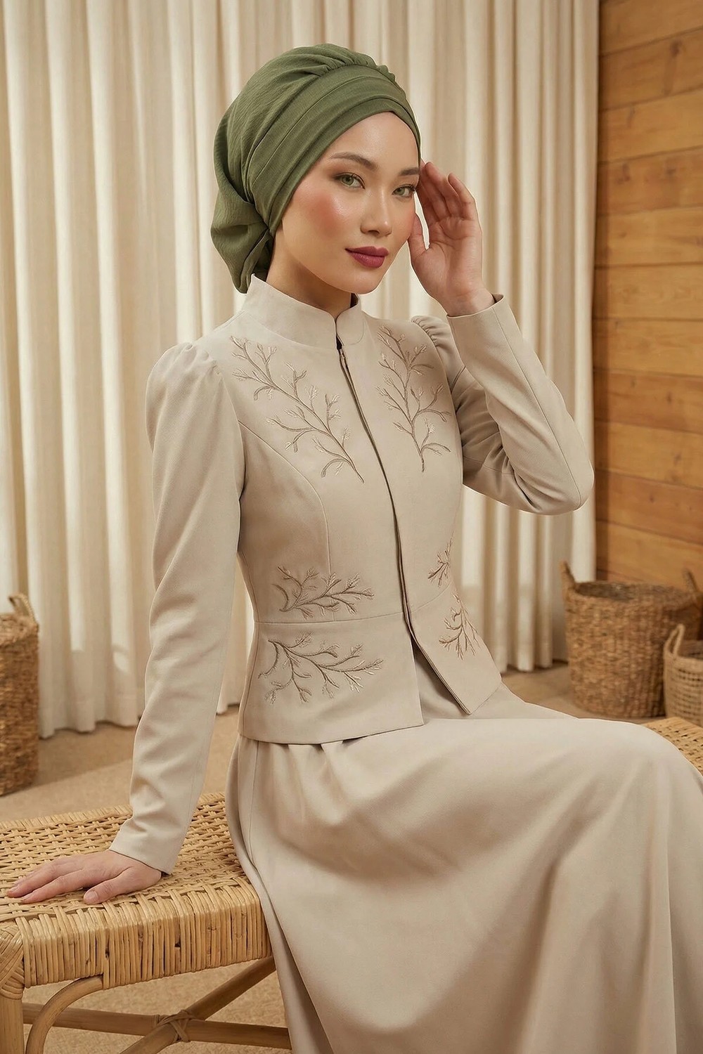 Aisha's Design Pileli Hazır Türban,Haki Yeşili,HT-91 görsel 2