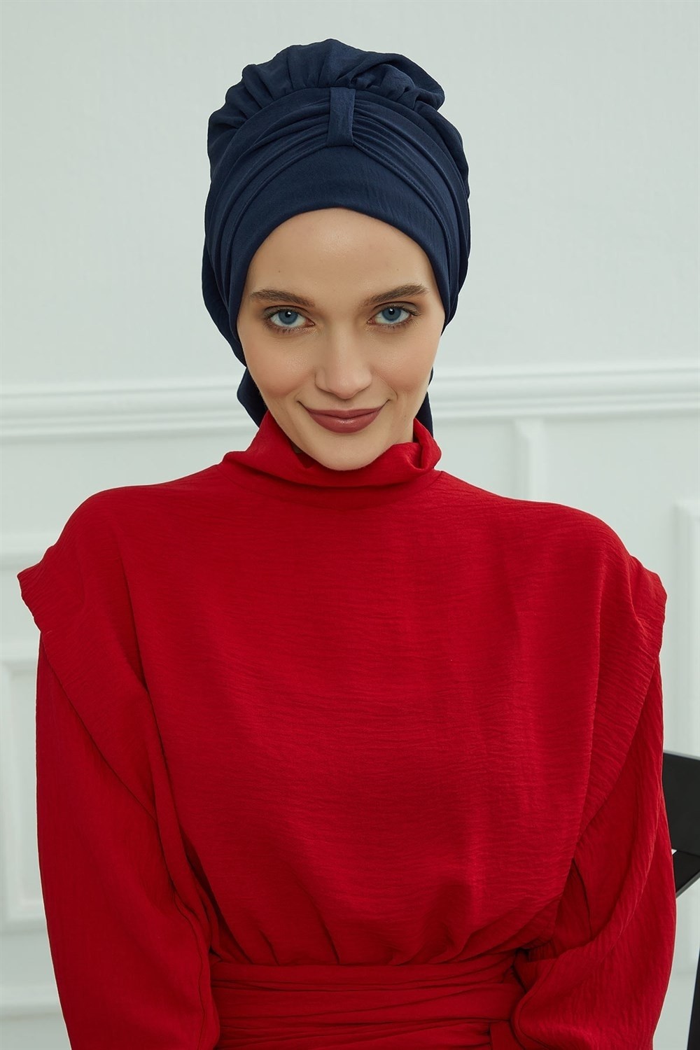 Aisha's Design Pratik Kullanışlı Hazır Türban,Lacivert,HT-90 görsel 2