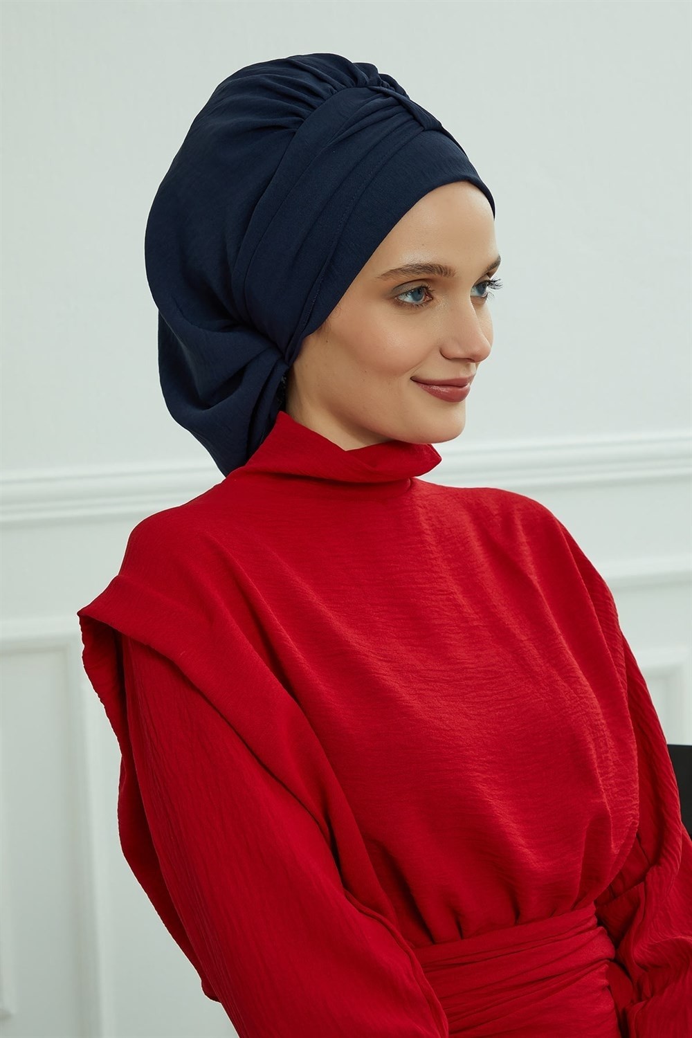 Aisha's Design Pratik Kullanışlı Hazır Türban,Lacivert,HT-90 görsel 3