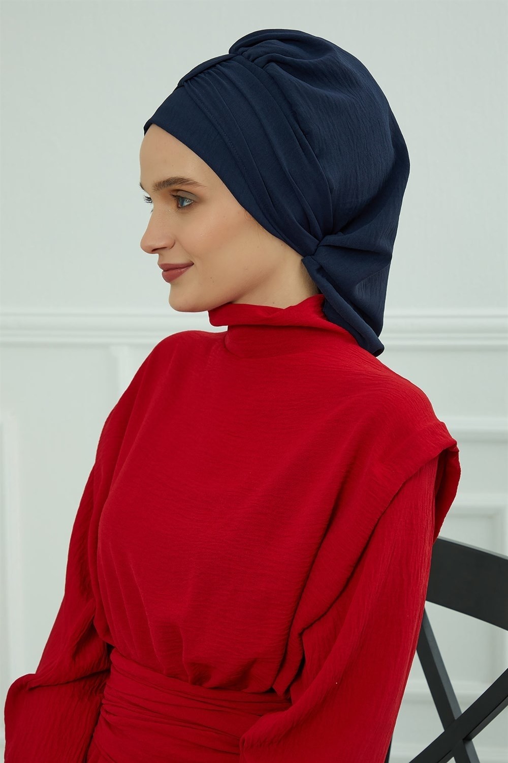 Aisha's Design Pratik Kullanışlı Hazır Türban,Lacivert,HT-90 görsel 5