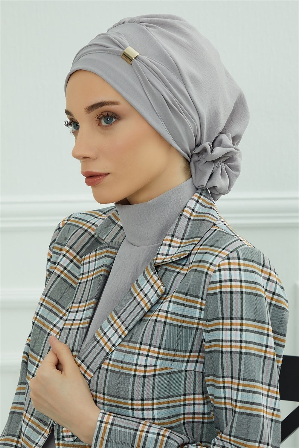 Aisha's Design Aksesuarlı Hazır Türban,Gri,HT-95 görsel 2