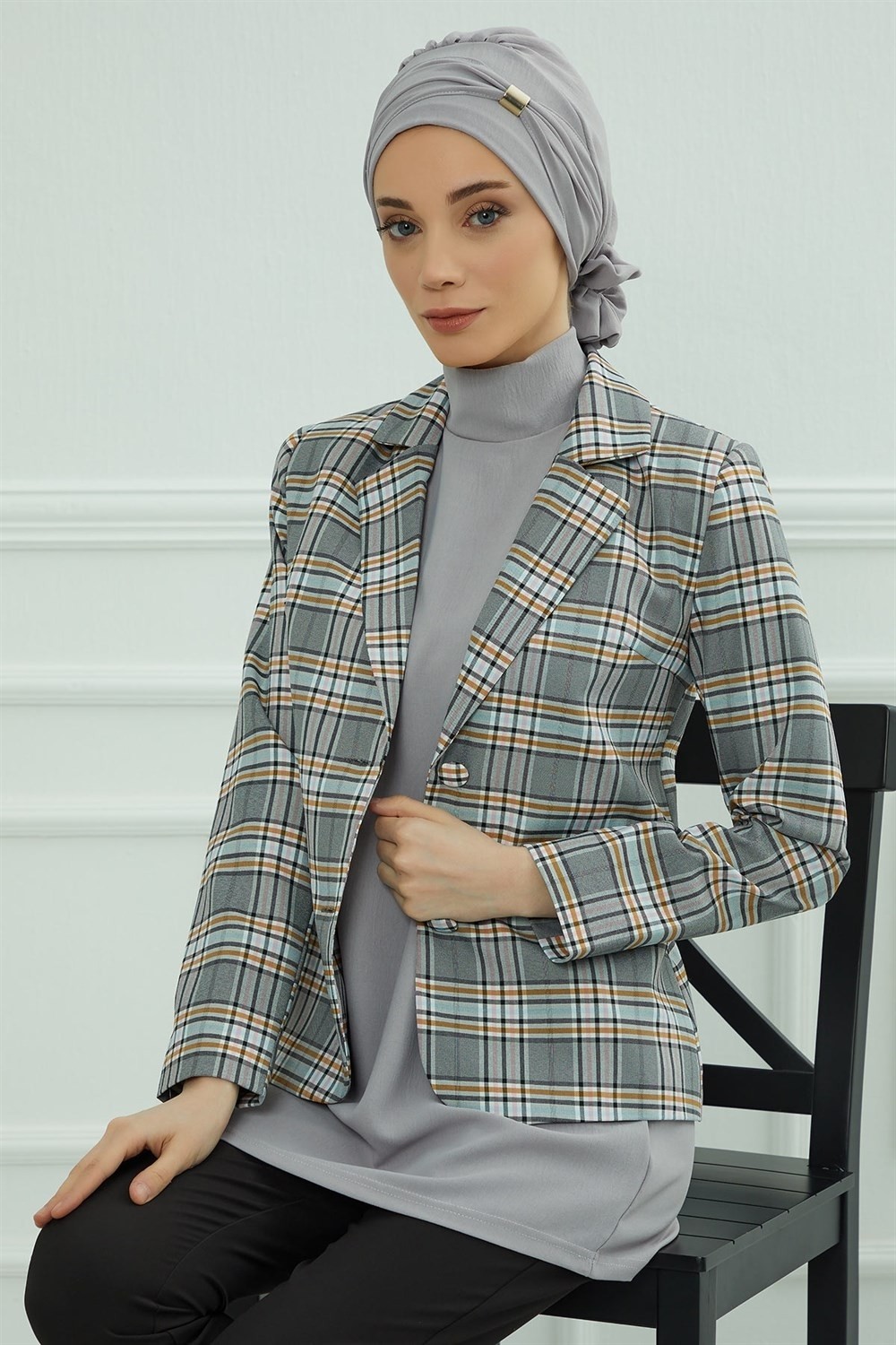 Aisha's Design Aksesuarlı Hazır Türban,Gri,HT-95 görsel 3