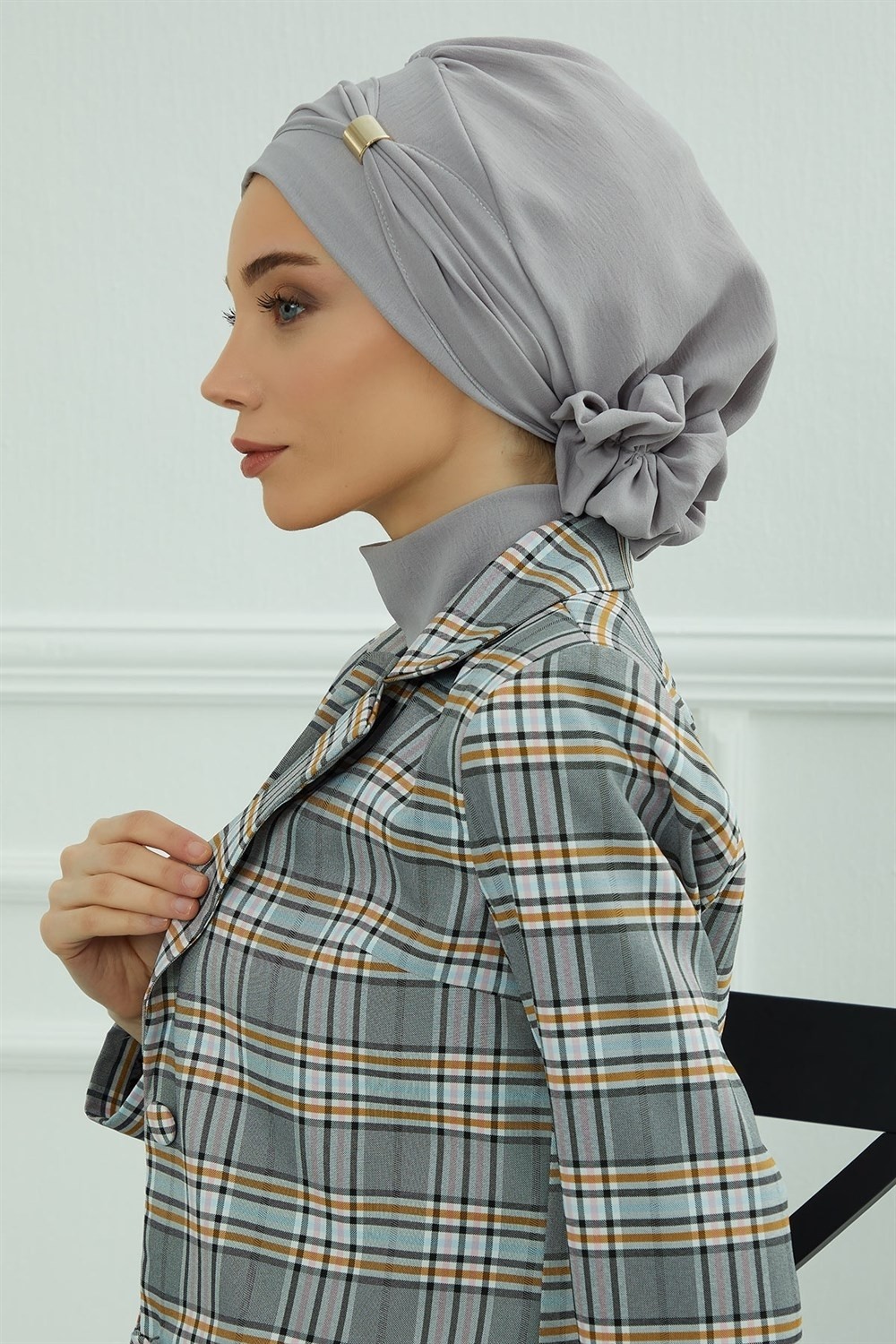 Aisha's Design Aksesuarlı Hazır Türban,Gri,HT-95 görsel 4