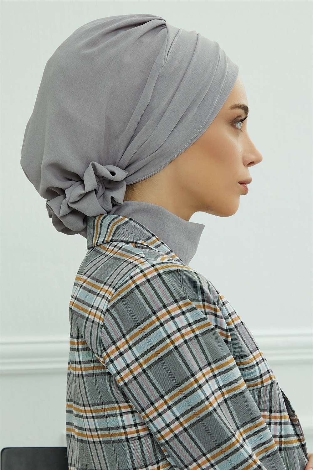 Aisha's Design Aksesuarlı Hazır Türban,Gri,HT-95 görsel 5