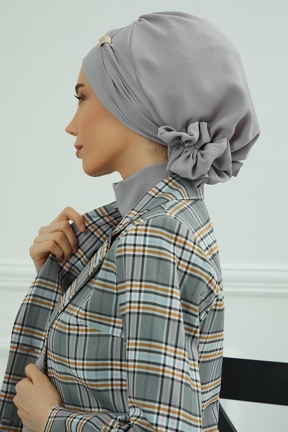 Aisha's Design Aksesuarlı Hazır Türban,Gri,HT-95 görsel 6