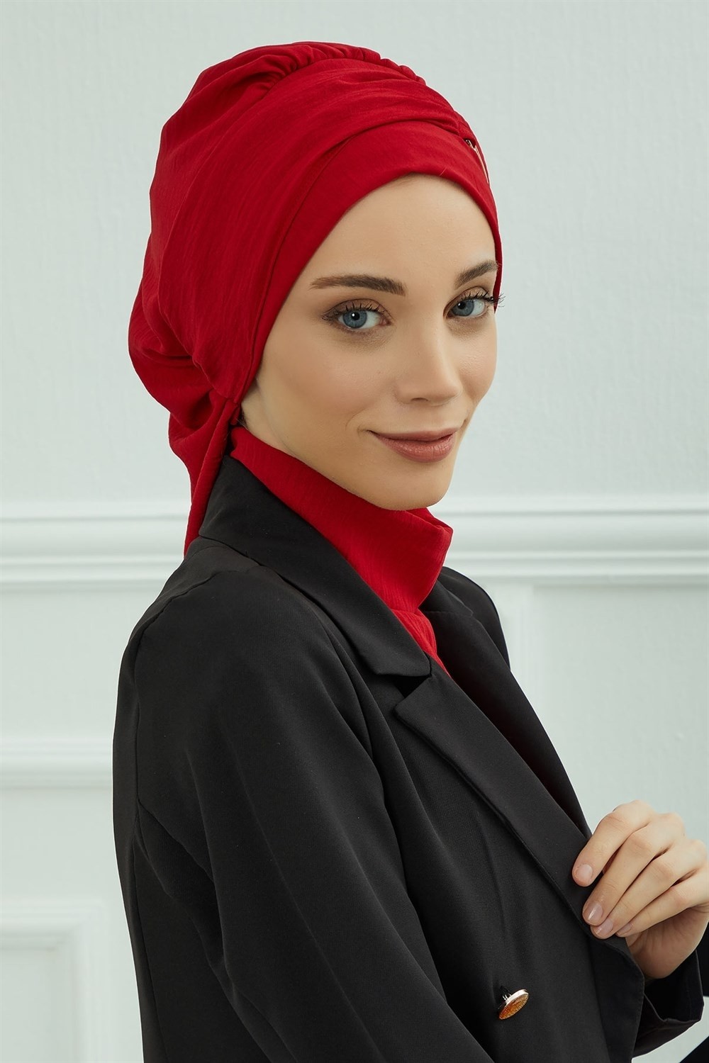 Aisha's Design Aksesuarlı Hazır Türban,Kırmızı,HT-93 görsel 2