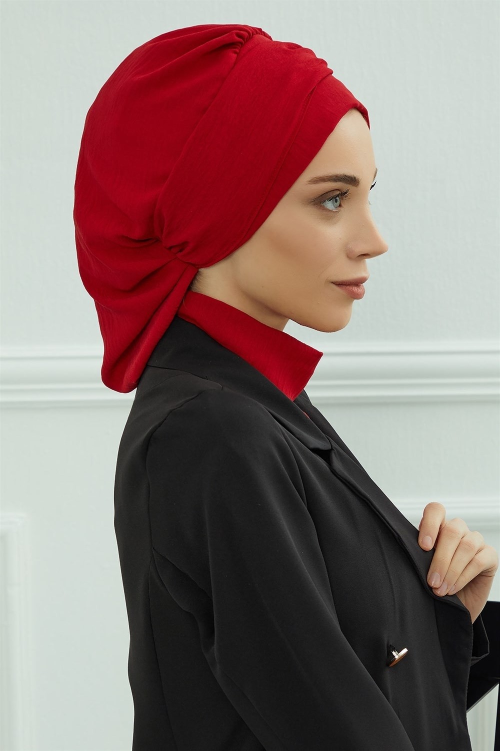 Aisha's Design Aksesuarlı Hazır Türban,Kırmızı,HT-93 görsel 3