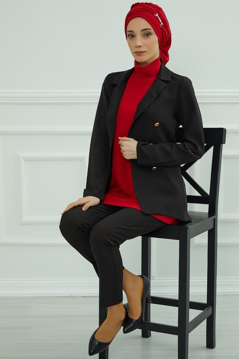 Aisha's Design Aksesuarlı Hazır Türban,Kırmızı,HT-93 görsel 6