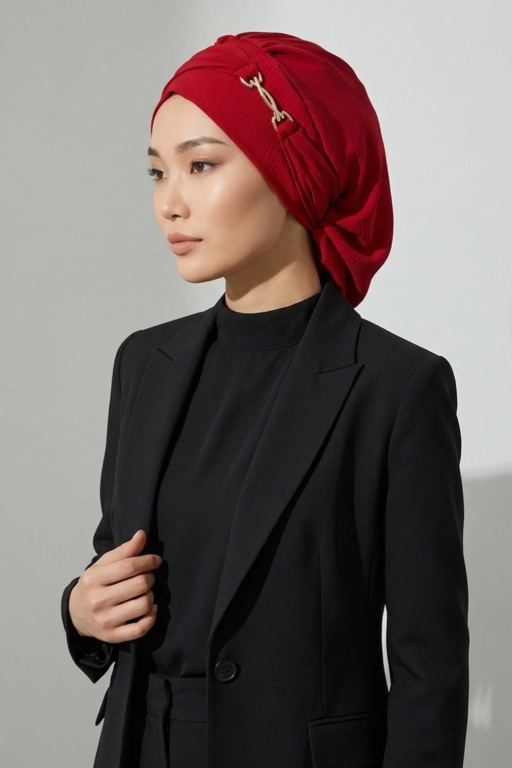 Aisha's Design Aksesuarlı Hazır Türban,Kırmızı,HT-93