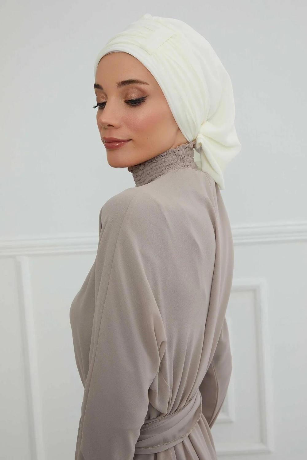 Aisha's Design Pileli Tasarım Şifon Hazır Türban,HT-107,HT-107,Kahverengi görsel 7