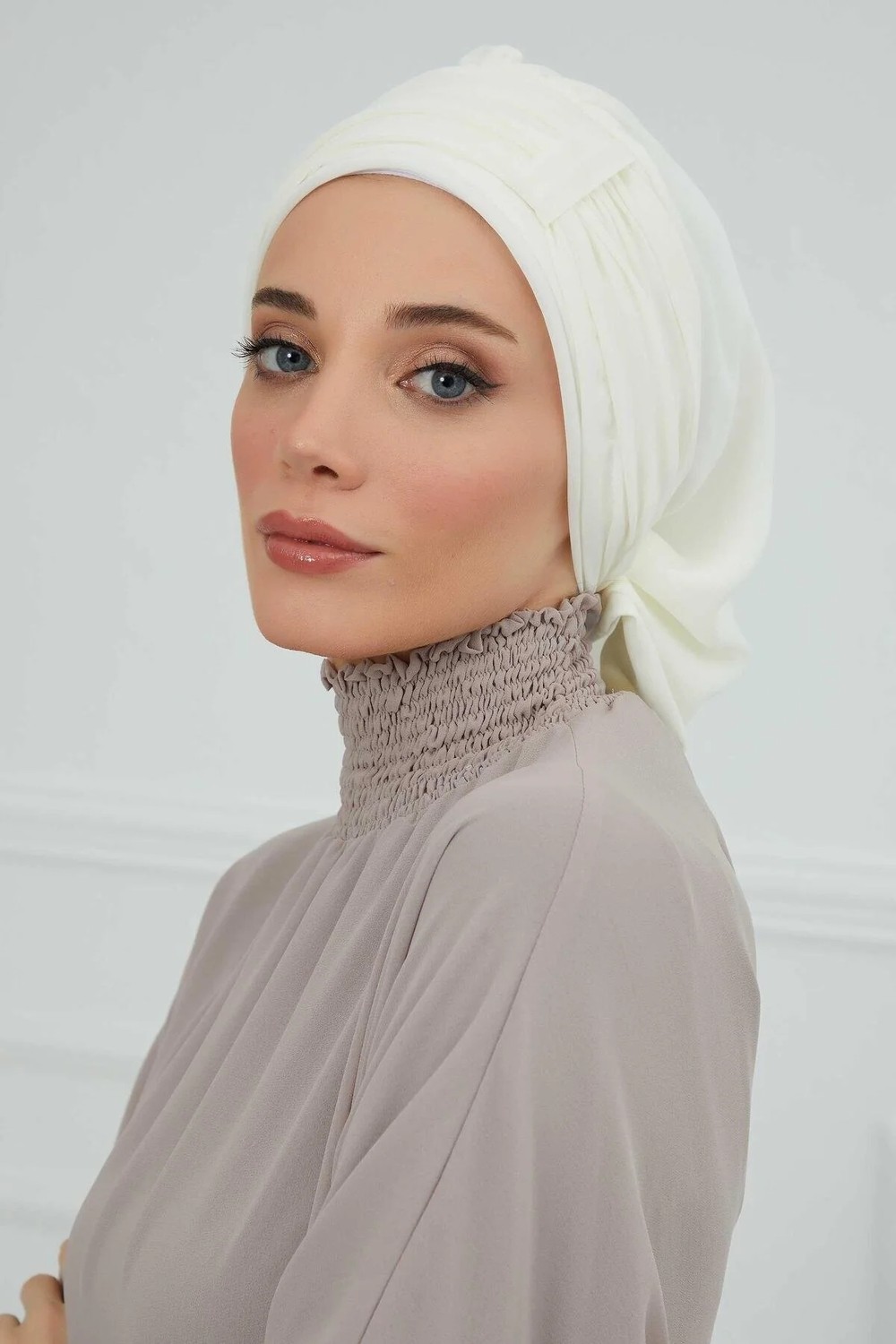 Aisha's Design Pileli Tasarım Şifon Hazır Türban,HT-107,HT-107,Kahverengi görsel 8