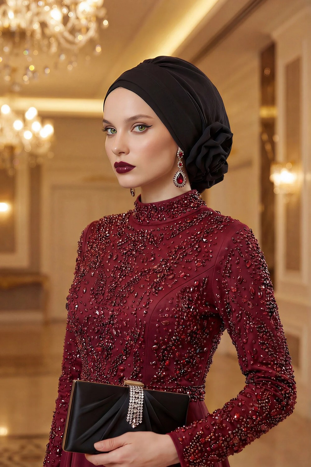 Aisha's Design Zarif Hazır Türban,Siyah,HT-92