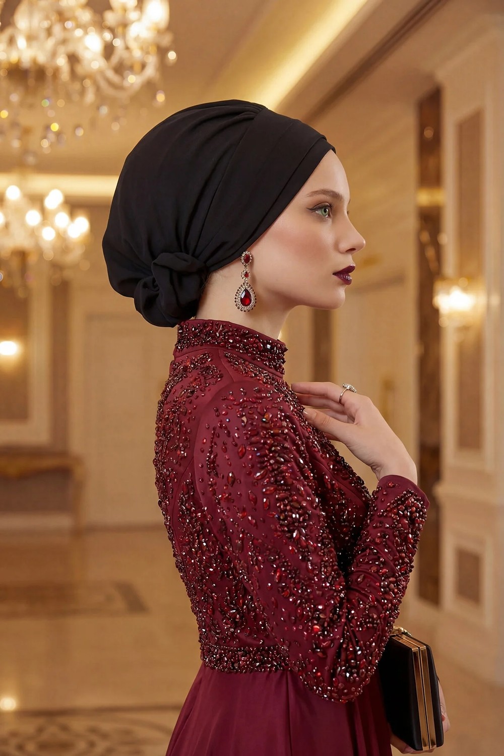 Aisha's Design Zarif Hazır Türban,Siyah,HT-92 görsel 2