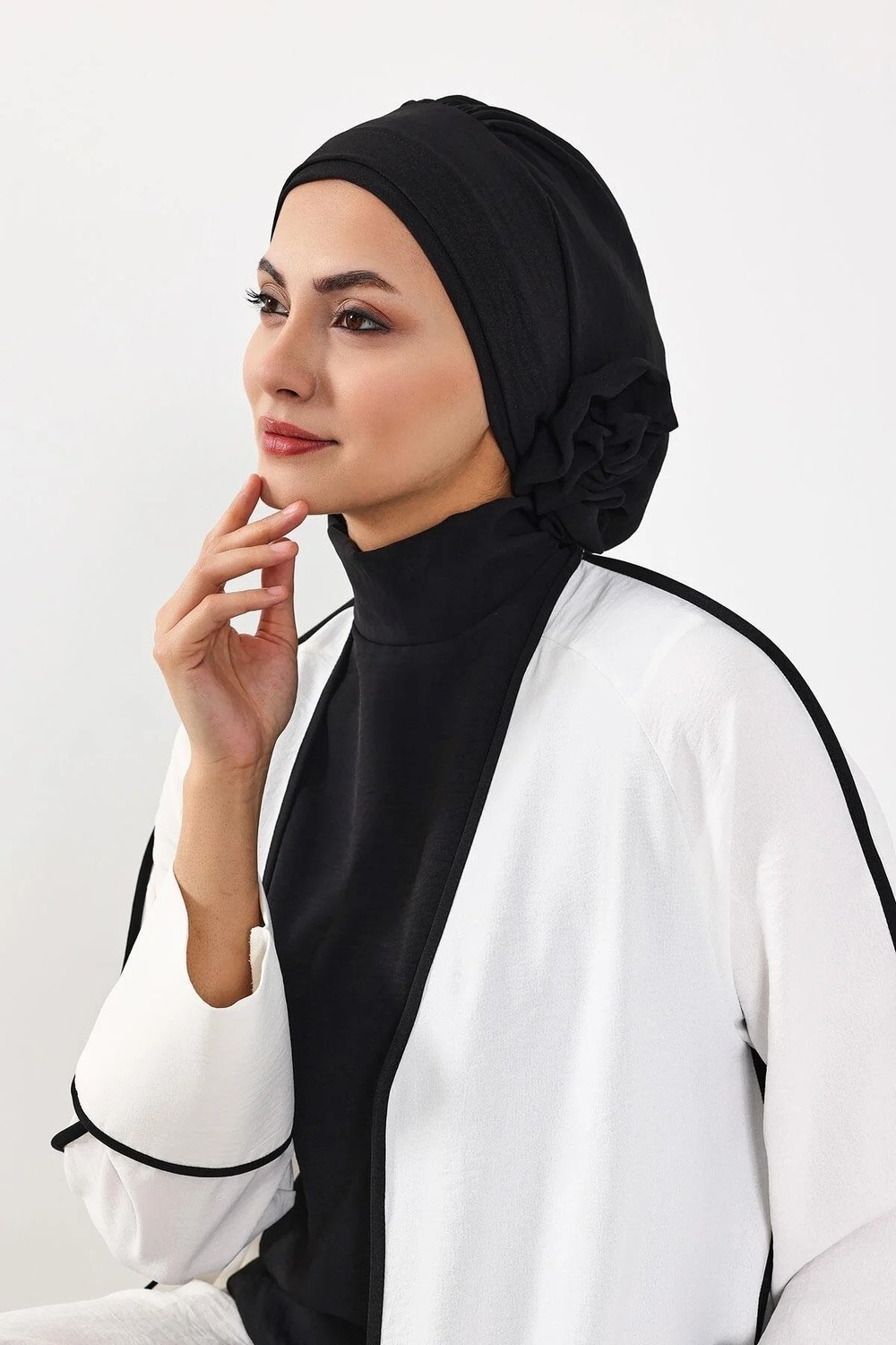 Aisha's Design Zarif Hazır Türban,Siyah,HT-92 görsel 3
