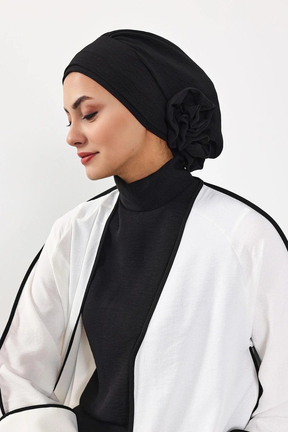 Aisha's Design Zarif Hazır Türban,Siyah,HT-92 görsel 4