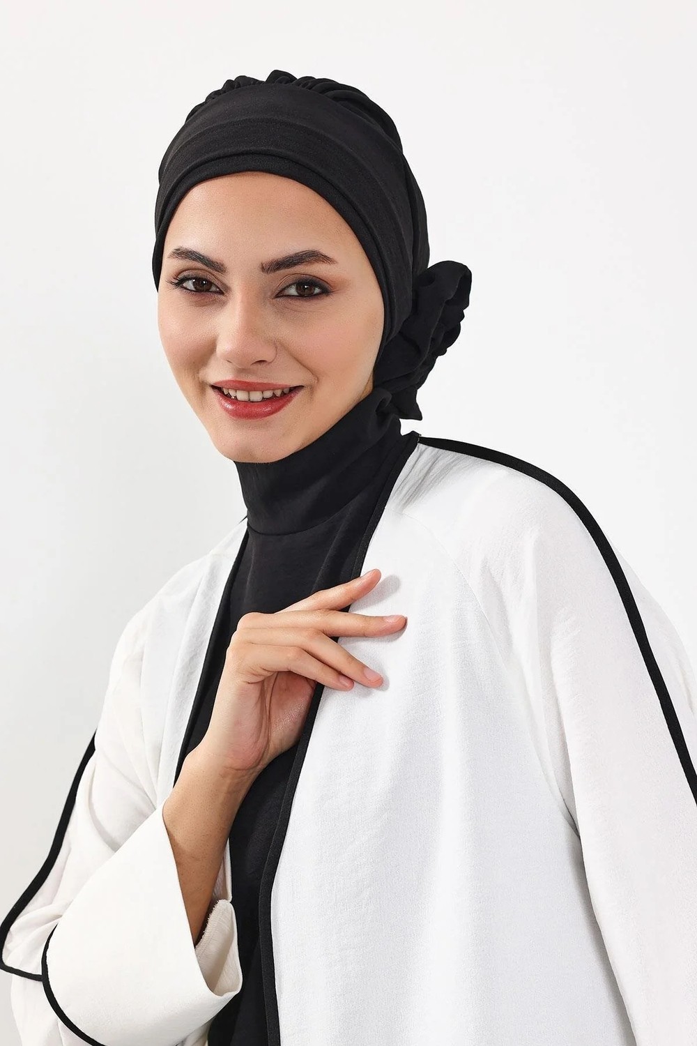 Aisha's Design Zarif Hazır Türban,Siyah,HT-92 görsel 5