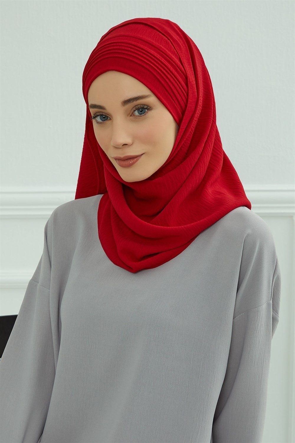 Aisha's Design Pileli Tasarım Aerobin Şal,kırmızı,cps-90 görsel 2