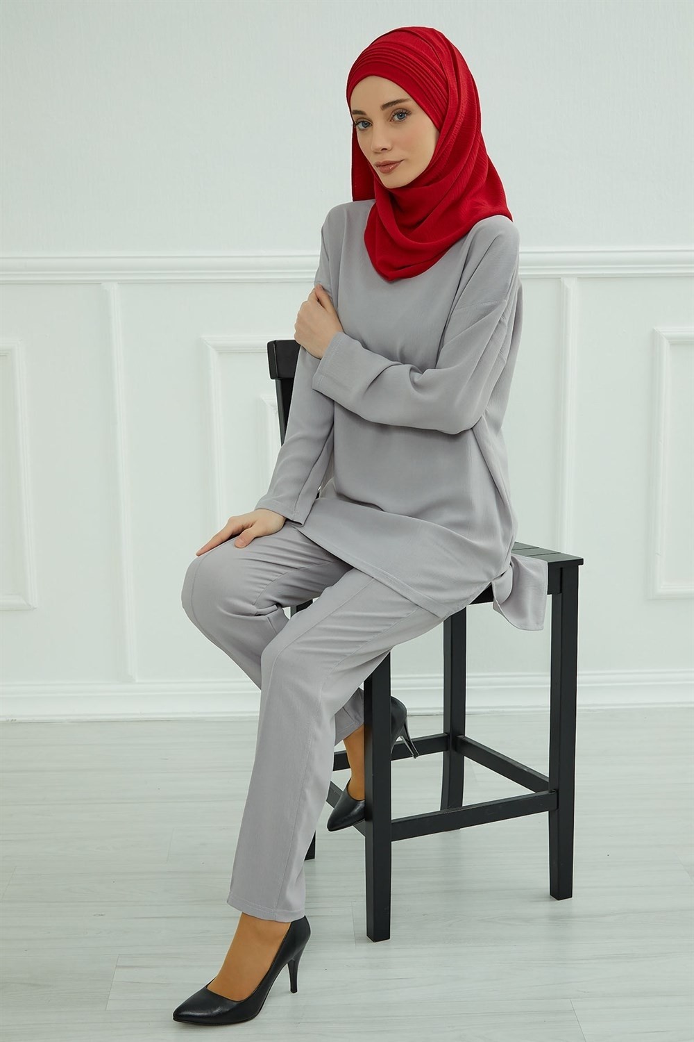 Aisha's Design Pileli Tasarım Aerobin Şal,kırmızı,cps-90 görsel 3