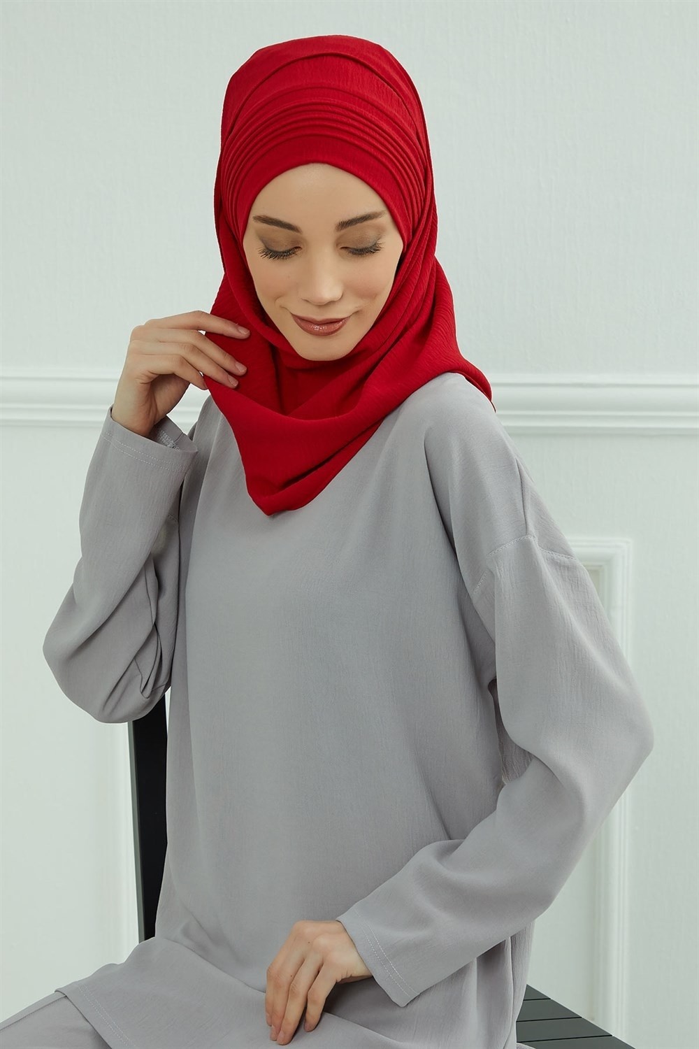 Aisha's Design Pileli Tasarım Aerobin Şal,kırmızı,cps-90 görsel 4