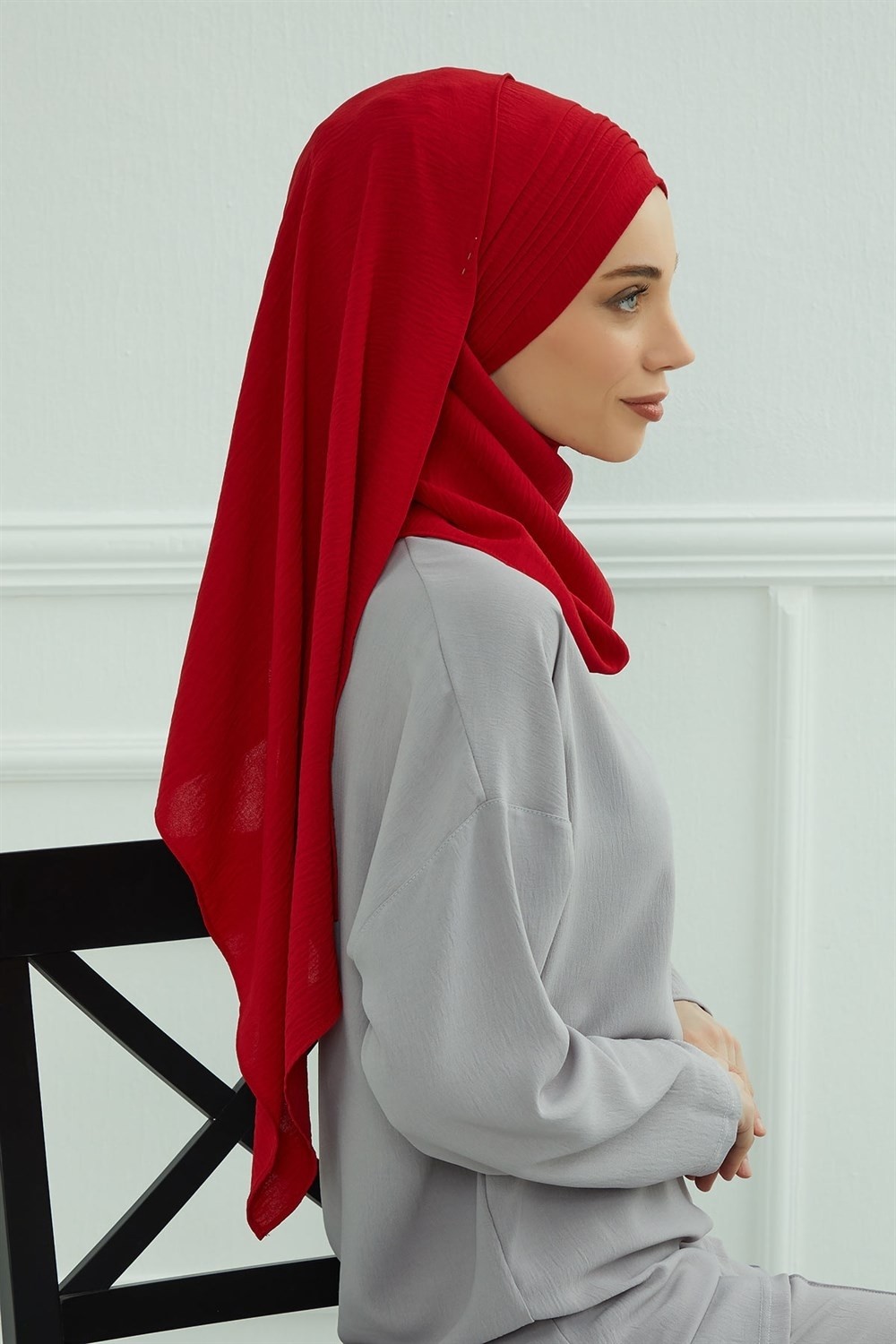 Aisha's Design Pileli Tasarım Aerobin Şal,kırmızı,cps-90 görsel 5