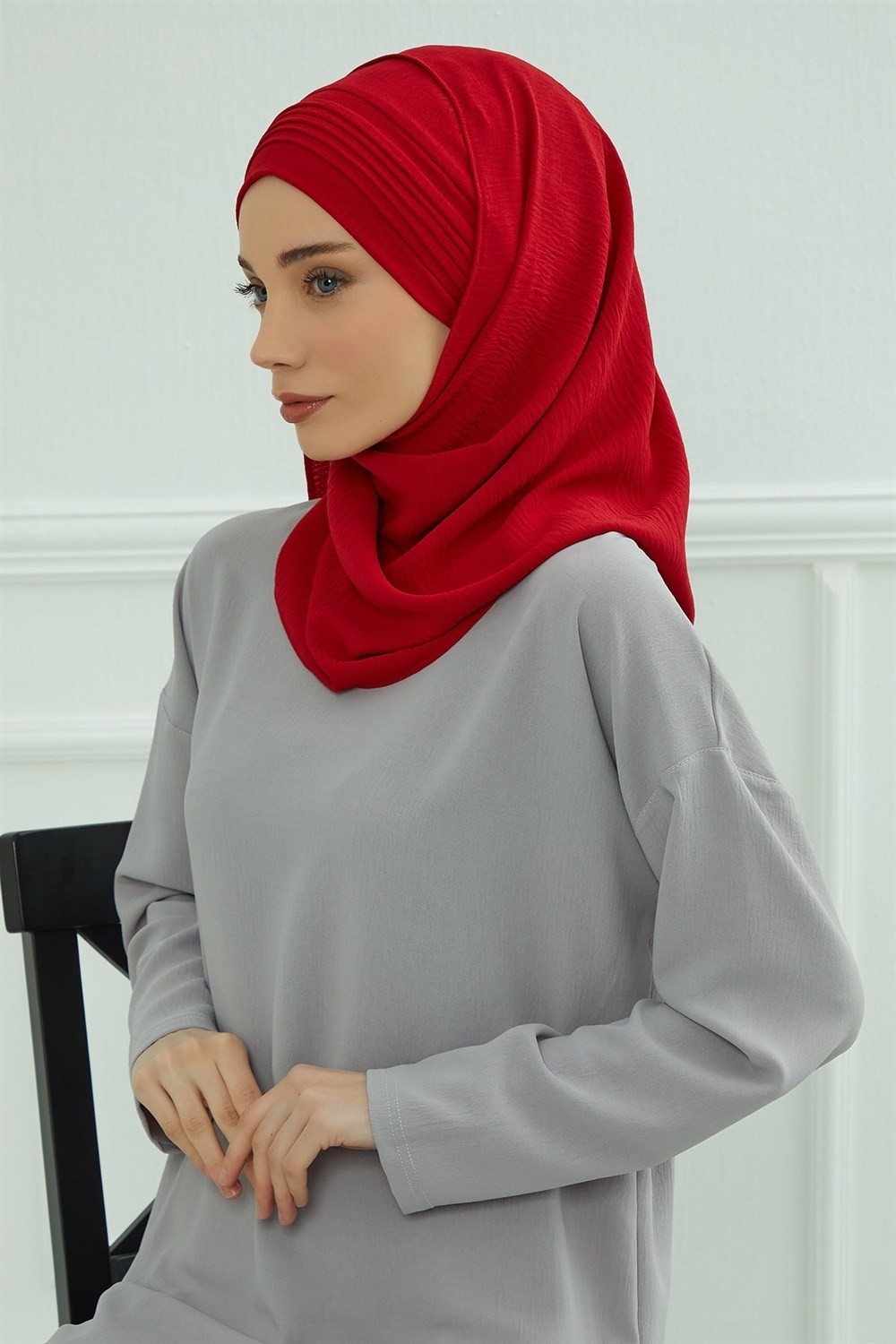Aisha's Design Pileli Tasarım Aerobin Şal,kırmızı,cps-90 görsel 6