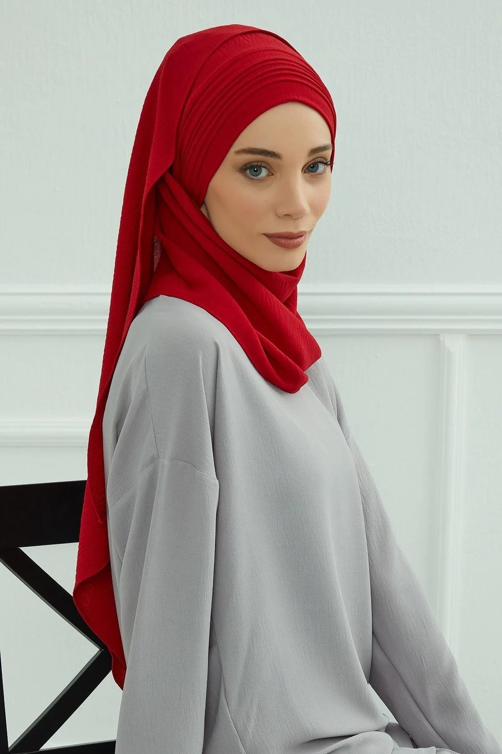 Aisha's Design Pileli Tasarım Aerobin Şal,kırmızı,cps-90 görsel 7