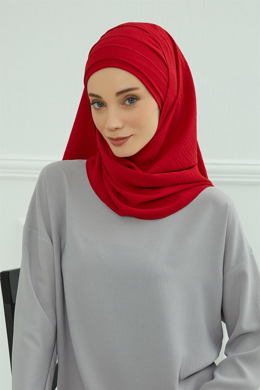 Aisha's Design Pileli Tasarım Şal,Kırmızı,CPS-93 görsel 3