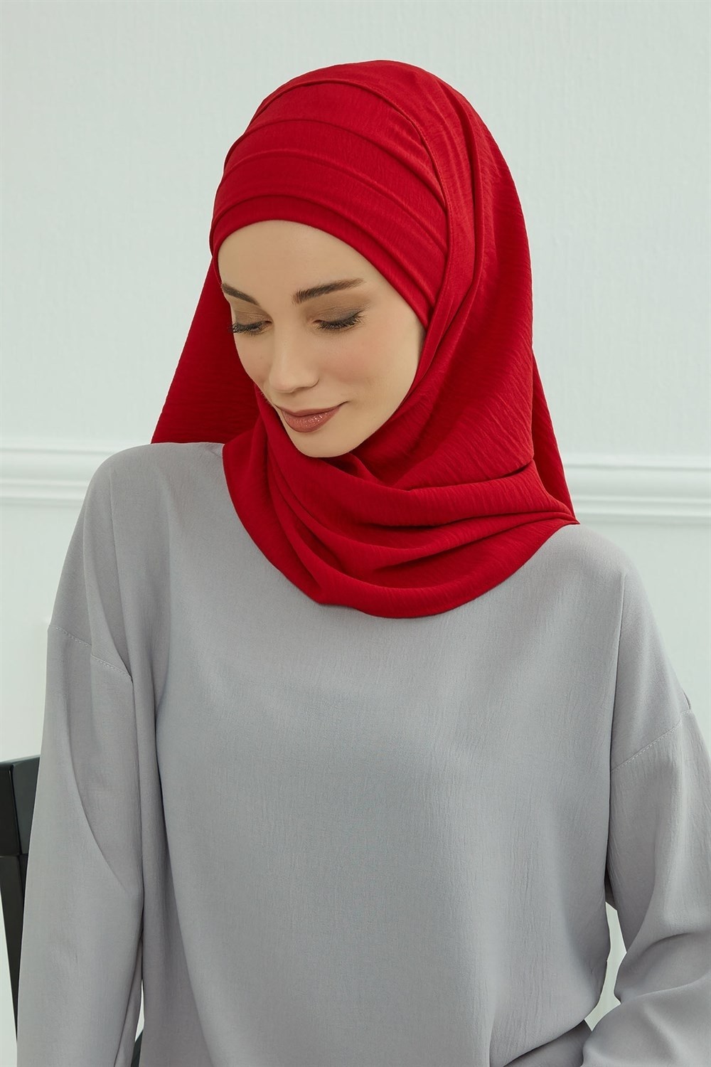 Aisha's Design Pileli Tasarım Şal,Kırmızı,CPS-93 görsel 4