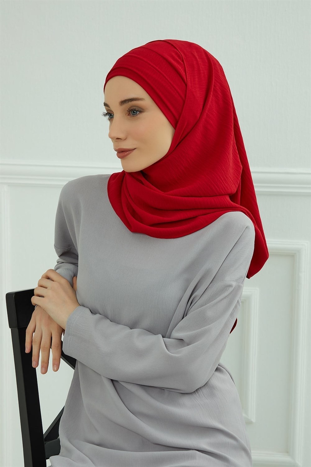 Aisha's Design Pileli Tasarım Şal,Kırmızı,CPS-93 görsel 6