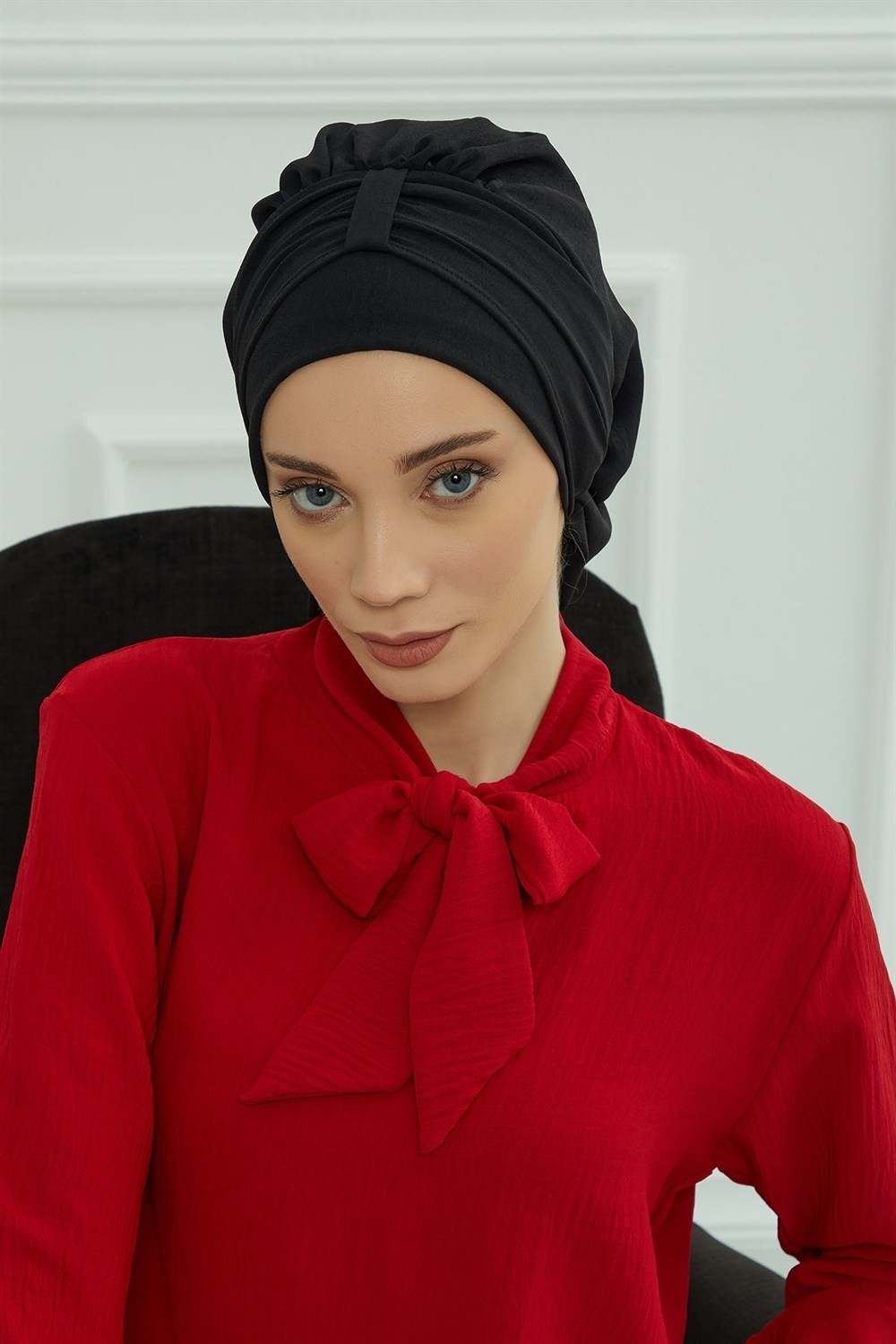 Aisha's Design Pratik Kullanışlı Hazır Türban,Siyah,HT-90 görsel 4