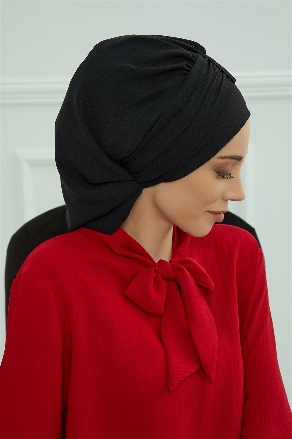 Aisha's Design Pratik Kullanışlı Hazır Türban,Siyah,HT-90 görsel 5
