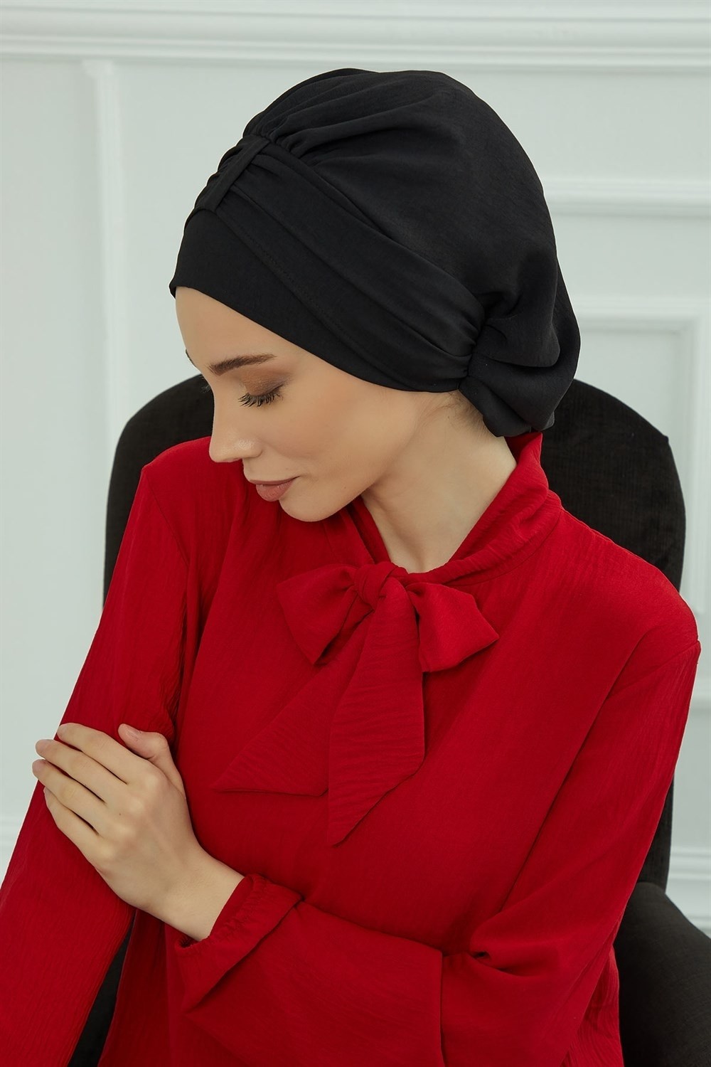 Aisha's Design Pratik Kullanışlı Hazır Türban,Siyah,HT-90 görsel 6
