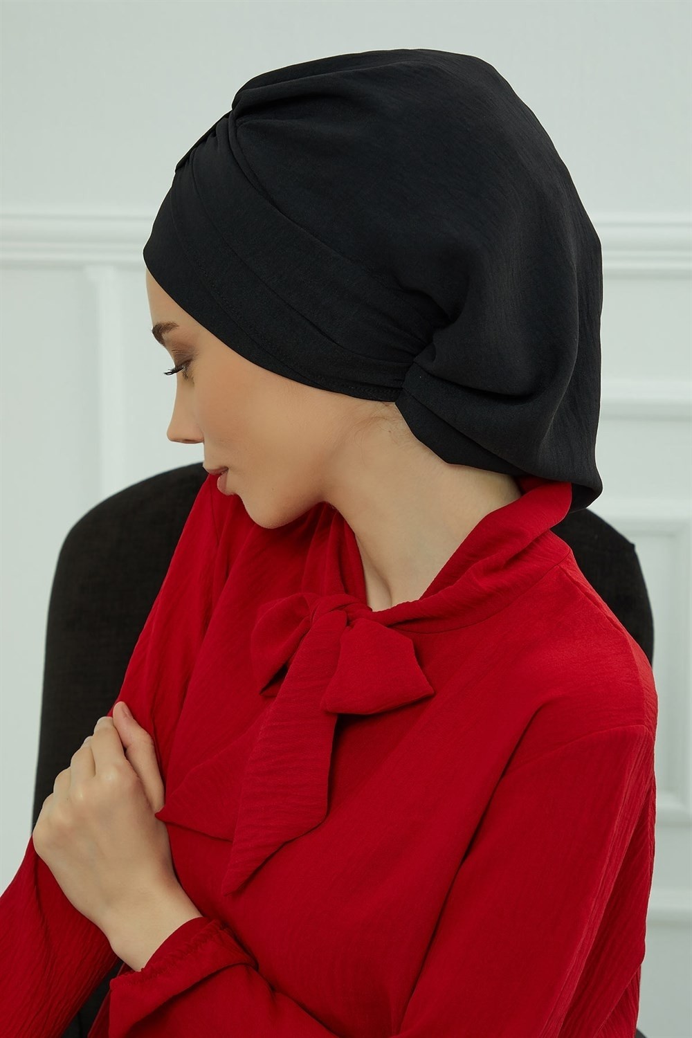 Aisha's Design Pratik Kullanışlı Hazır Türban,Siyah,HT-90 görsel 7