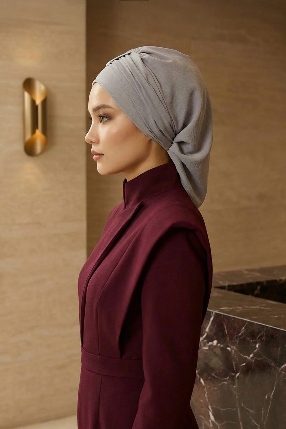 Aisha's Design Pratik Kullanışlı Hazır Türban,Gri,HT-90 görsel 2