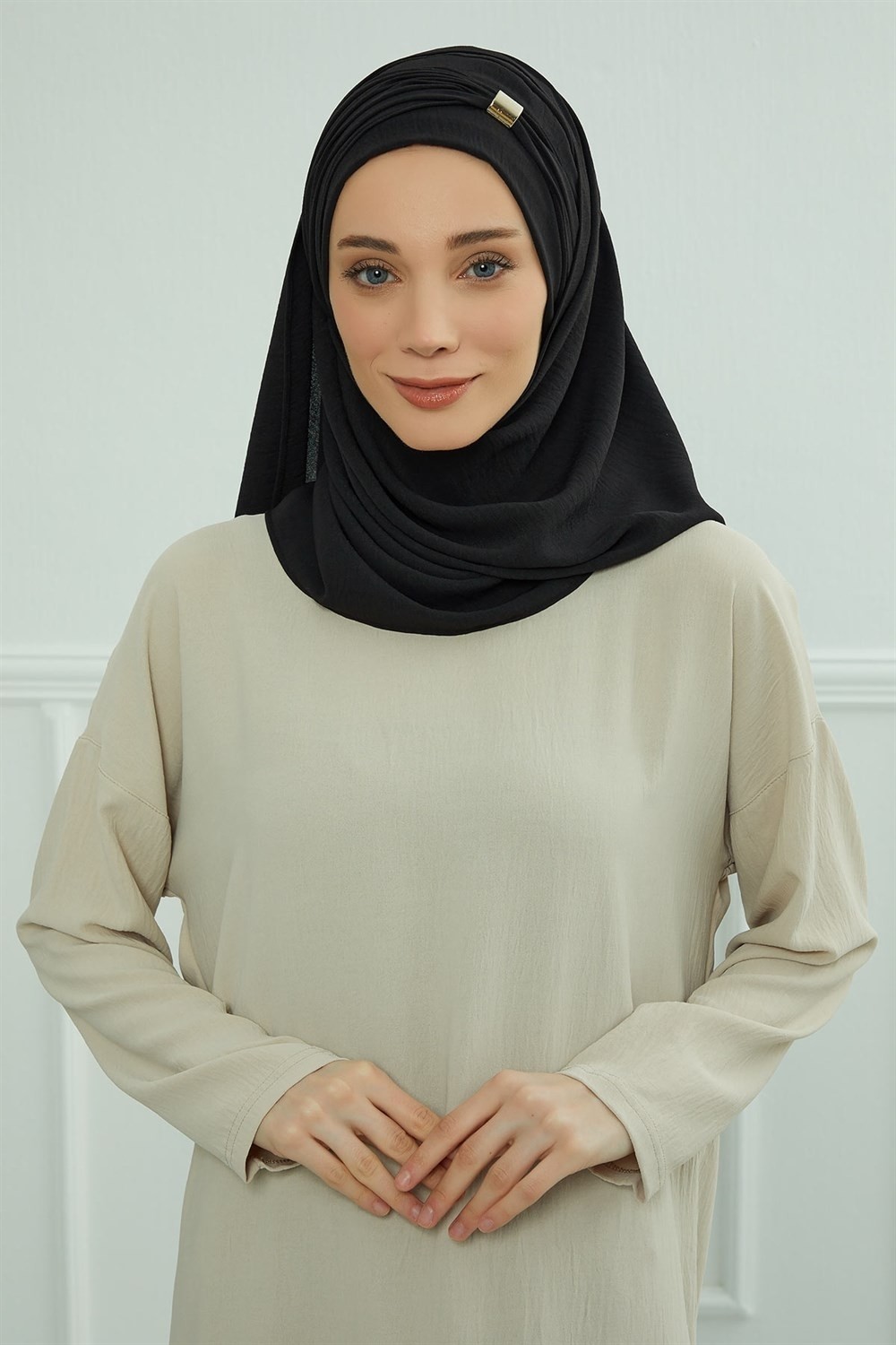 Aisha's Design Aksesuar Detaylı Pratik Şal,Siyah,CPS-94 görsel 3